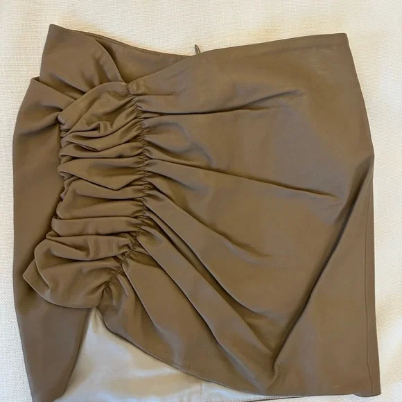 The Mannei Brown Ruched Leather Skirt - Picture 2 of 8
